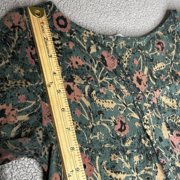 Peruvian Connection Dress Womens S Green Floral Long Sleeve Pima Cotton Modal - Picture 12 of 15